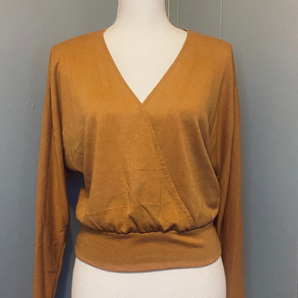 Forever 21 Faux Wrap Crop Top Long Sleeve Knit Sweater